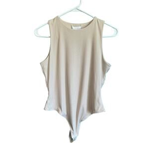 House of Harlow 1960 Tan Stretch Ribbed Thong Bodysuit Women's Medium